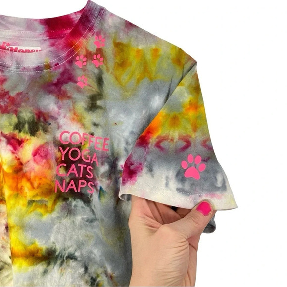 Cat Tee Womens Size Medium Tshirt Custom Tie Dyed Coffee Yoga Cats Naps Shirt - Picture 4 of 13